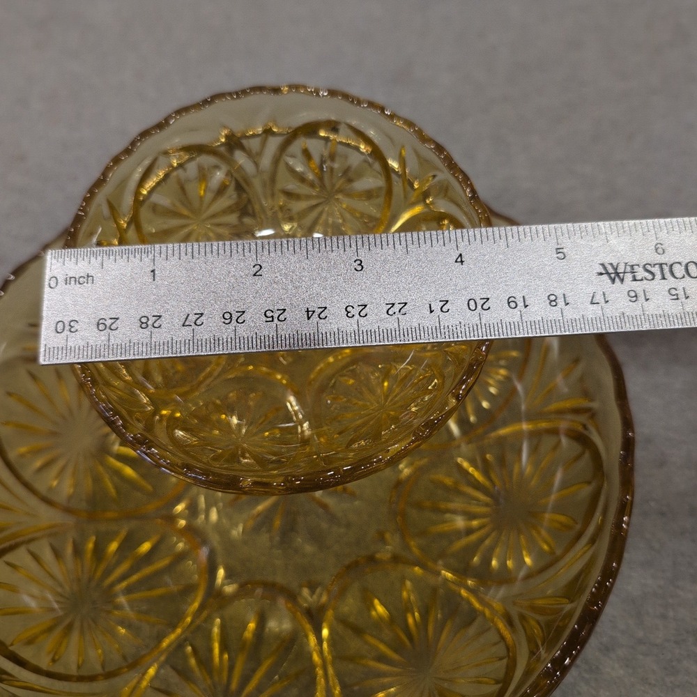Anchor Hocking Medallion Honey Gold Chip and Dip Set Amber Glass Starburst 1960s - Picture 4 of 5